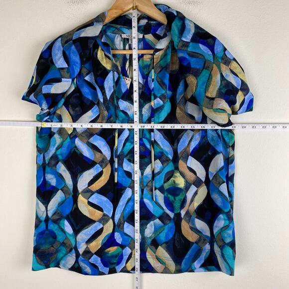NWT NIC+ZOE Wave Links Top Size M Blue Black Print Blouse Classic Party Dressy - Picture 13 of 13